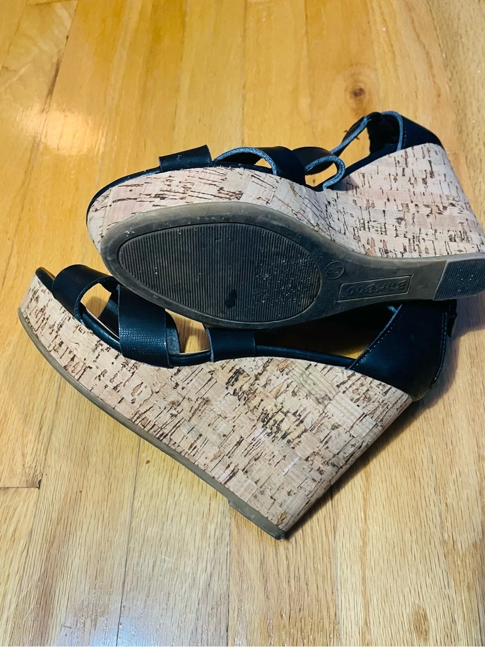 BAMBOO Black Crisscross Wedge Sandals